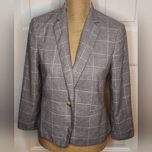 Ann Taylor Charcoal Windowpane Women's Linen Blend Blazer Size 6P